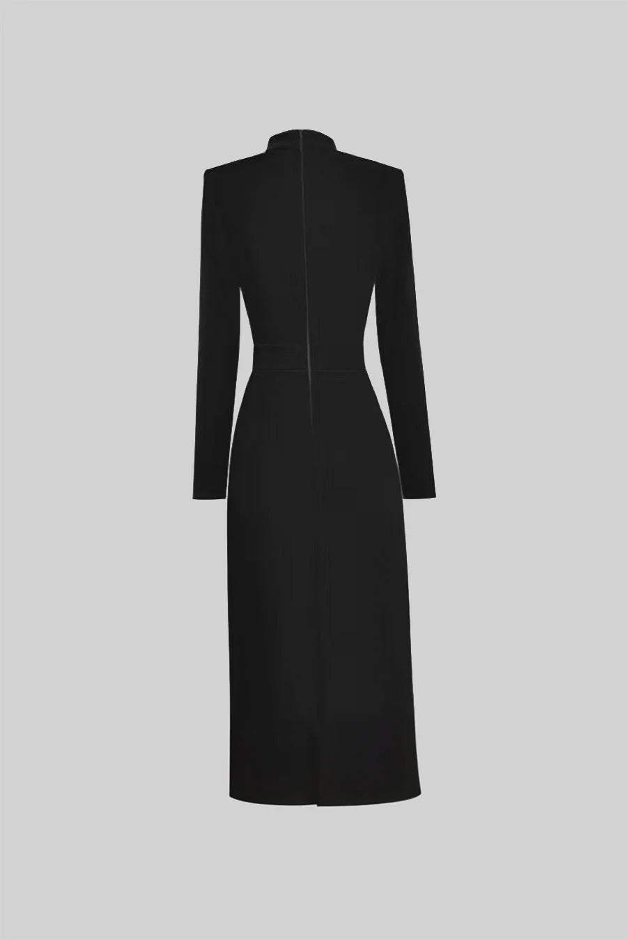 VESTIDO ENTALLADO CON LAZO Y BOTONES FLORALES - NEGRO