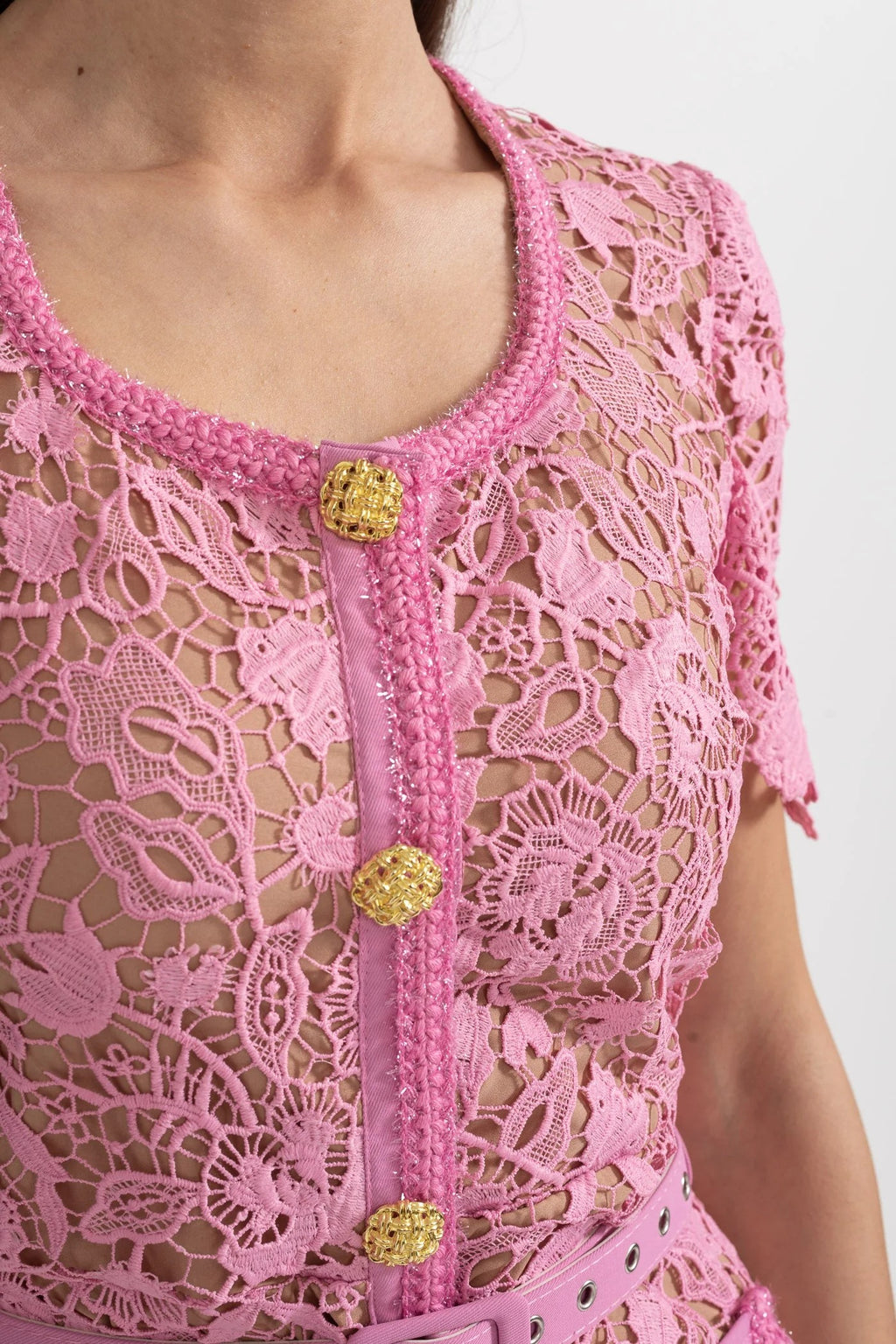 VESTIDO MIDI DE ENCAJE - ROSA