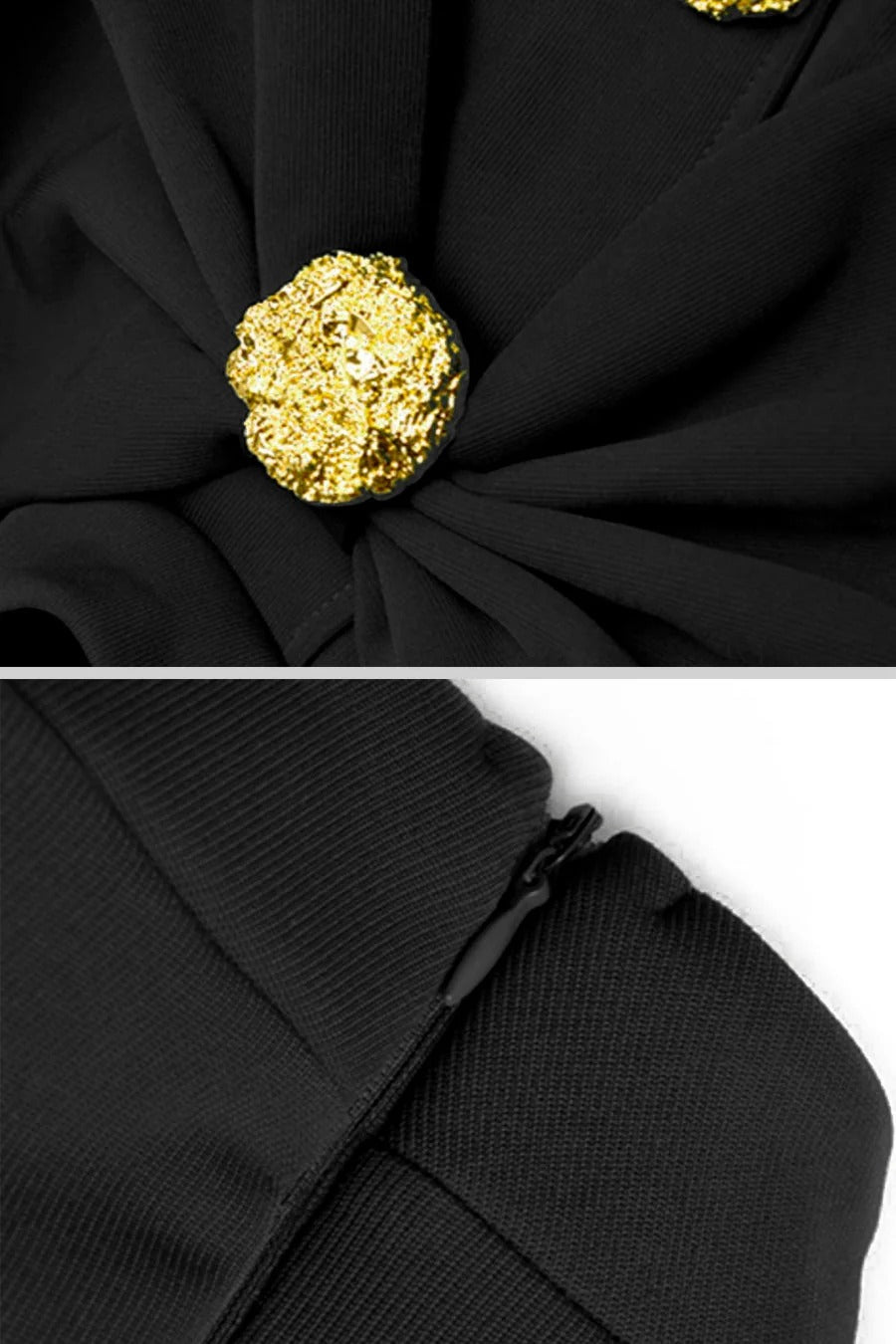 VESTIDO ENTALLADO CON LAZO Y BOTONES FLORALES - NEGRO