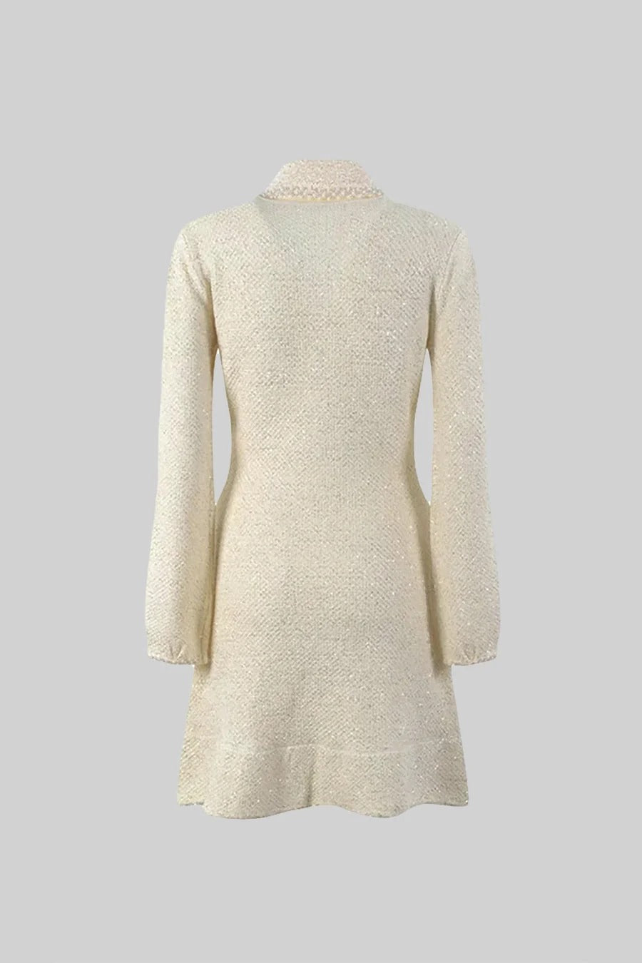 VESTIDO DE PUNTO TEXTURIZADO CON DETALLE FLORAL - MARFIL