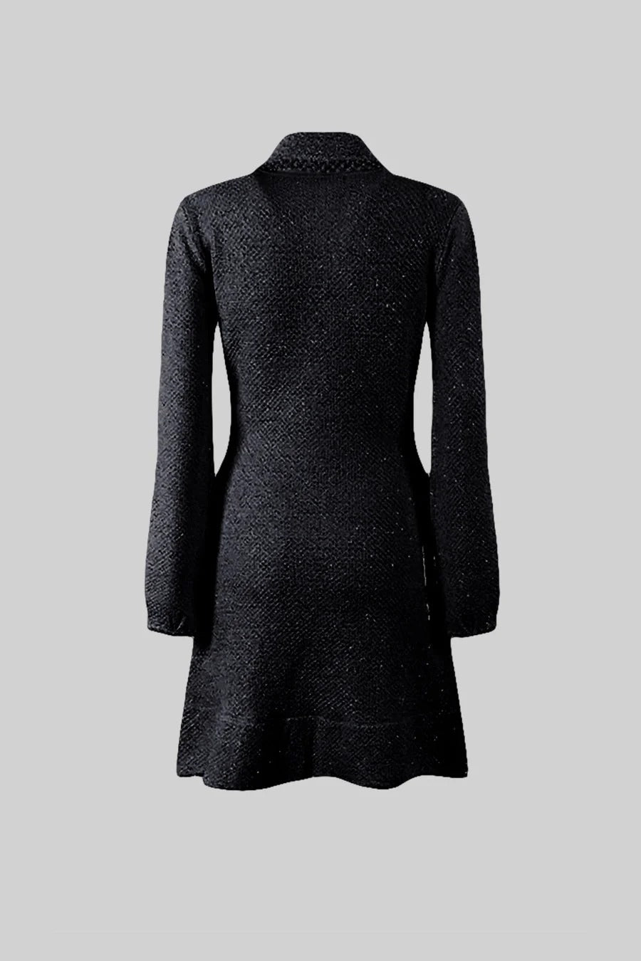 VESTIDO DE PUNTO TEXTURIZADO CON DETALLE FLORAL - NEGRO