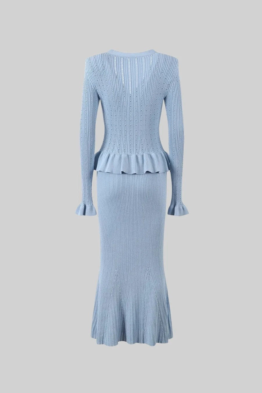 CONJUNTO DE CHAQUETA Y FALDA DE PUNTO CON VOLANTES - AZUL BEBÉ