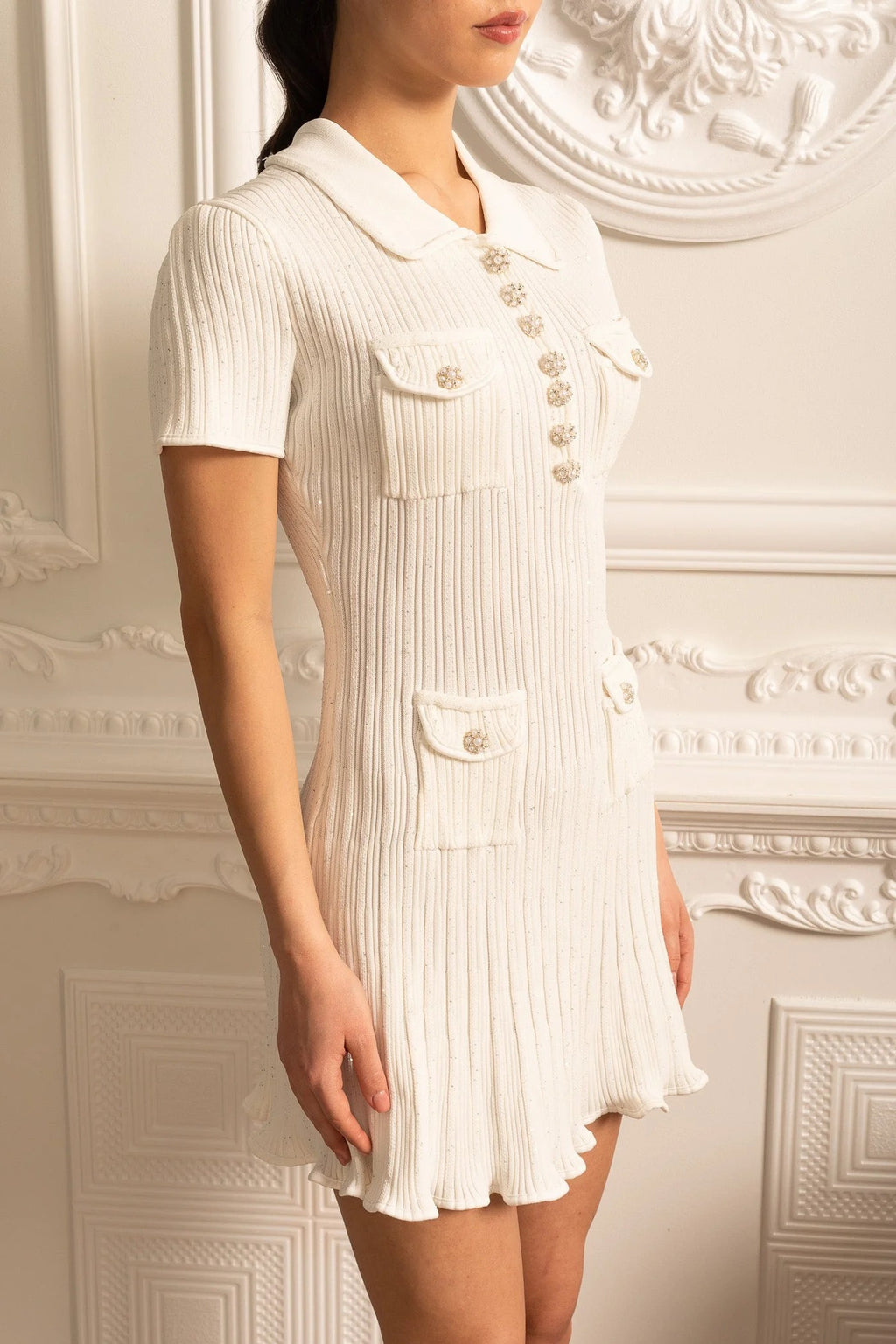 VESTIDO SILUETA RELOJ DE ARENA CON PEDRERÍA - BLANCO