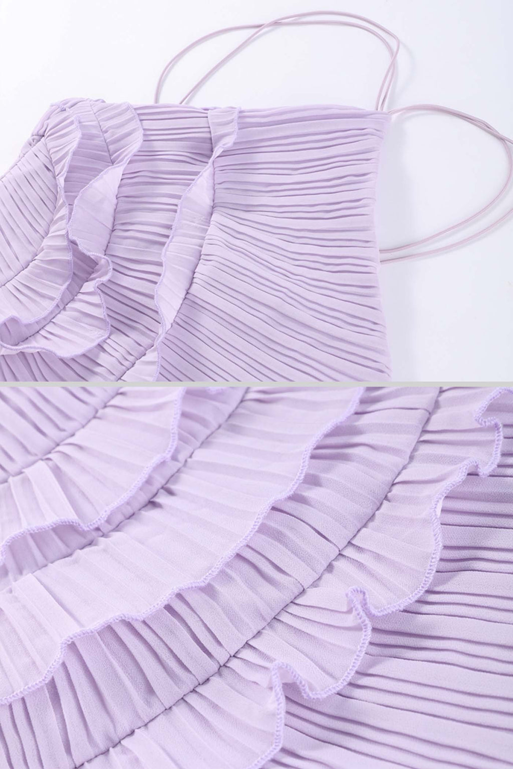 VESTIDO MAXI HALTER PLISADO CON VOLANTES - LAVANDA